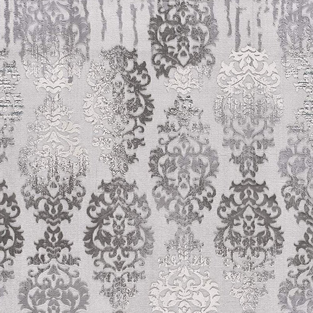 5' X 7' Gray And Ivory Damask Area Rug