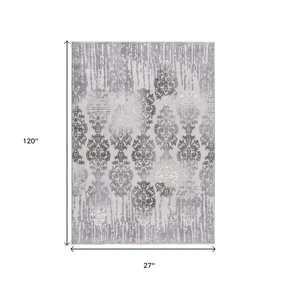 8' X 10' Gray Damask Power Loom Area Rug