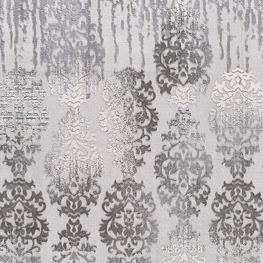 5' X 7' Gray Damask Power Loom Area Rug