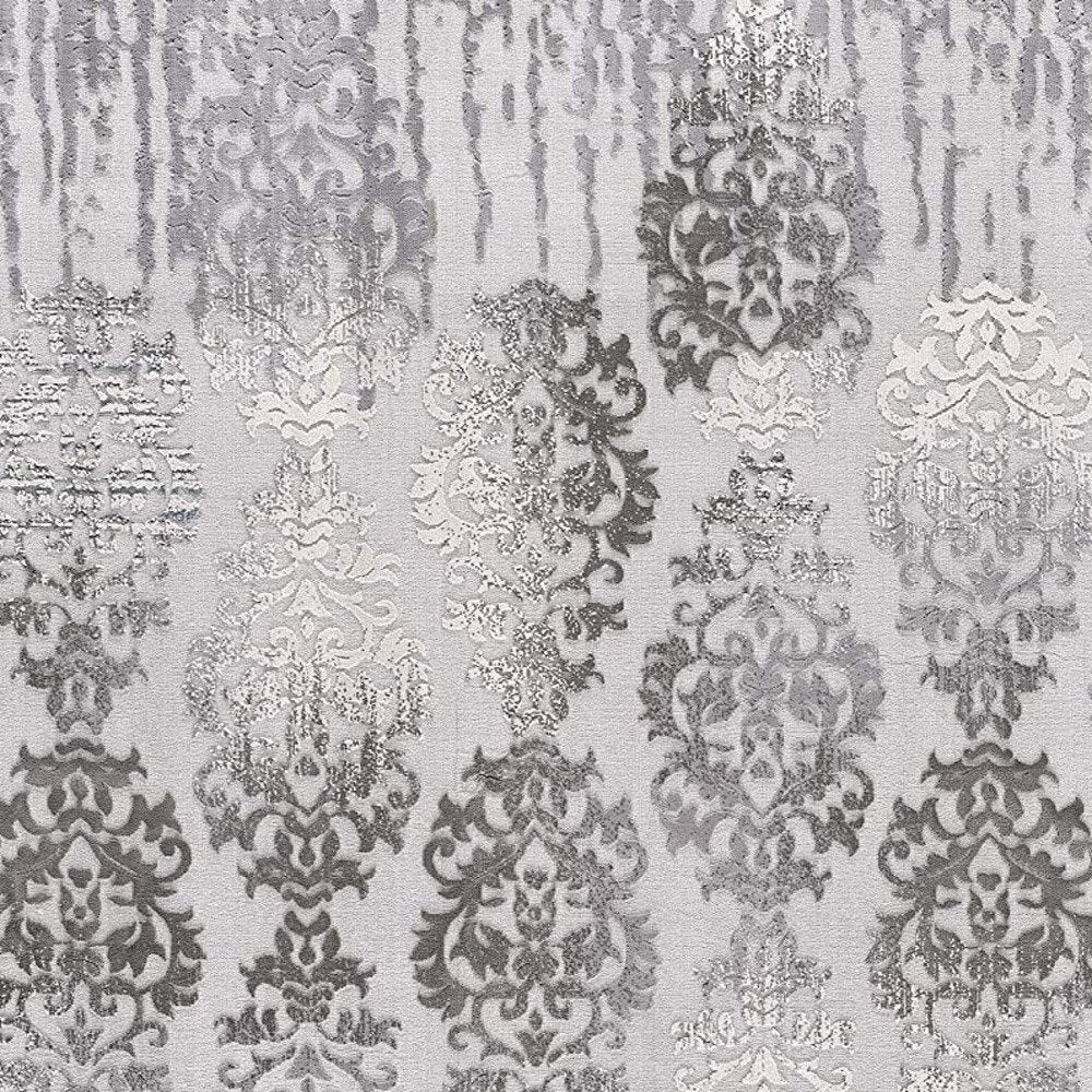 5' X 7' Gray And Ivory Damask Area Rug
