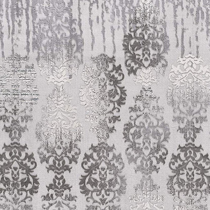 5' X 7' Gray And Ivory Damask Area Rug