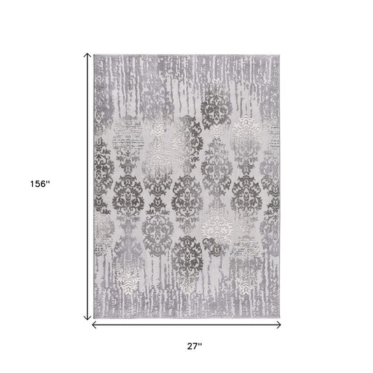 8' X 10' Gray Damask Power Loom Area Rug