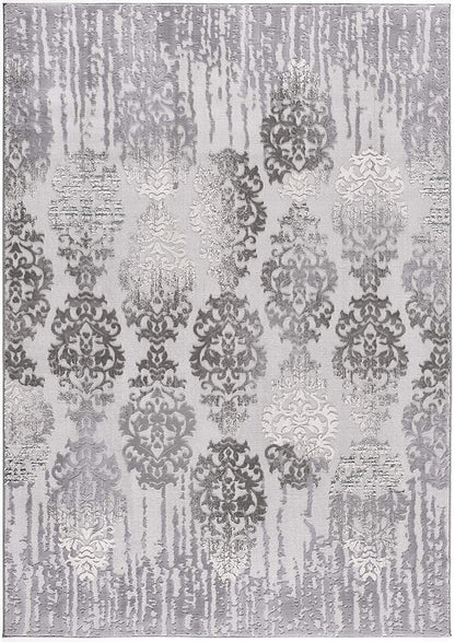 10' Gray Damask Power Loom Runner Rug