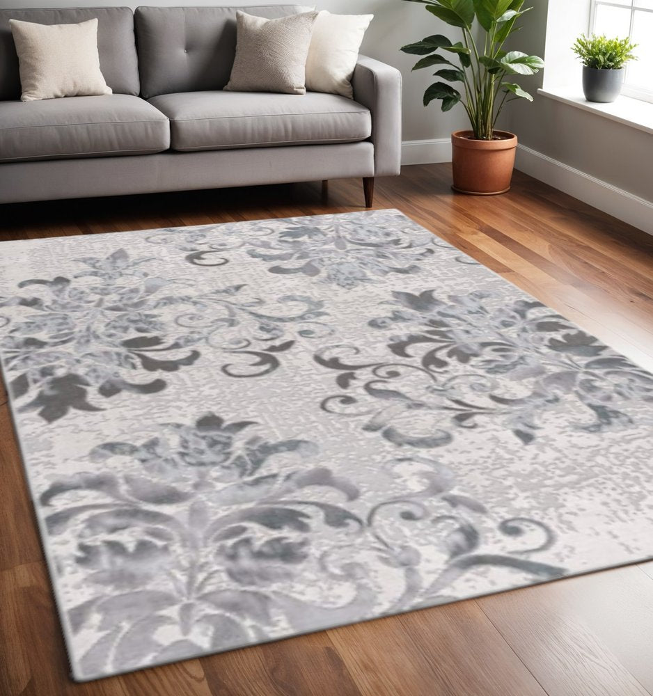 8' X 10' Blue Damask Power Loom Area Rug