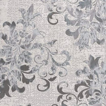 5' X 7' Gray And Ivory Damask Shag Area Rug