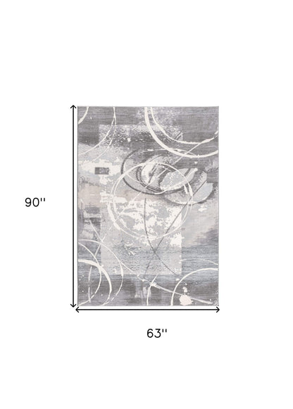 6' X 9' Gray Abstract Power Loom Area Rug