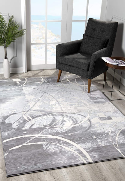 5' X 7' Gray Abstract Power Loom Area Rug