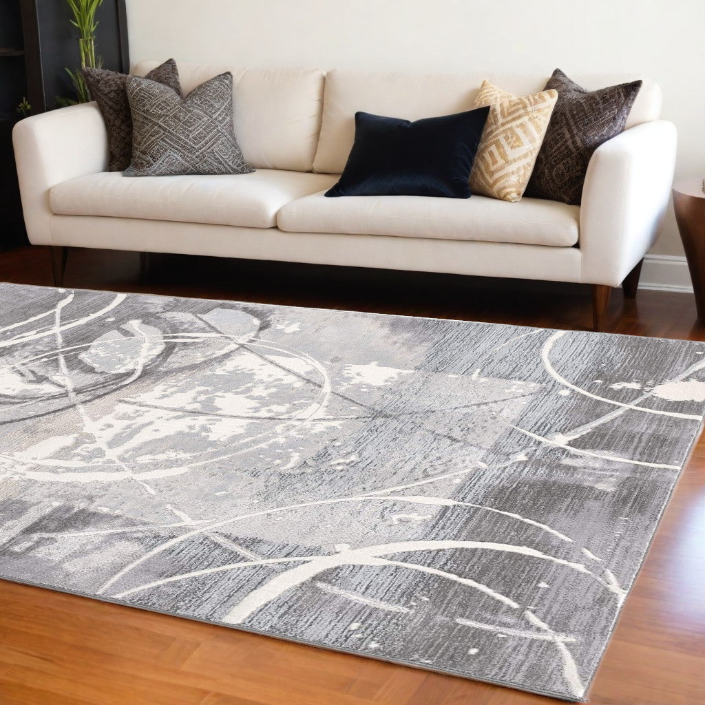 5' X 7' Gray Abstract Power Loom Area Rug