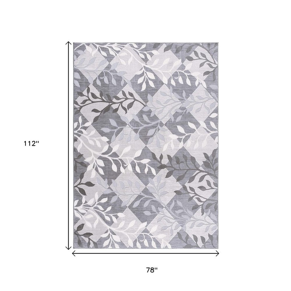 7' X 10' Gray Diamond And Vines Area Rug