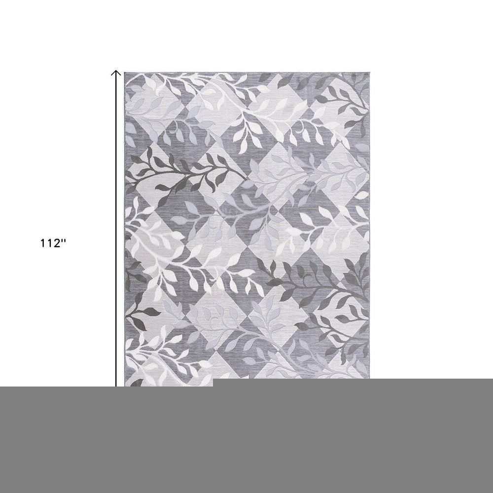 7' X 10' Gray Diamond And Vines Area Rug