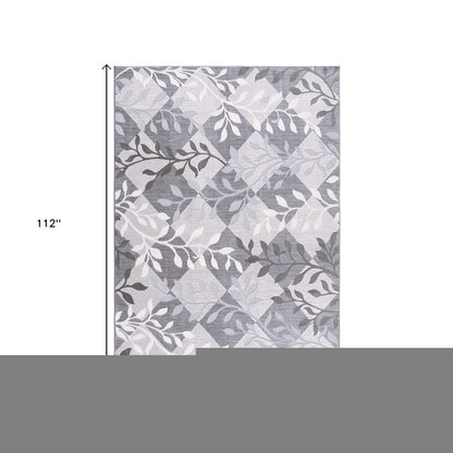 7' X 10' Gray Diamond And Vines Area Rug