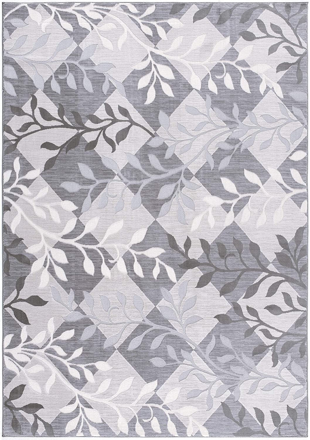 7' X 10' Gray Diamond And Vines Area Rug