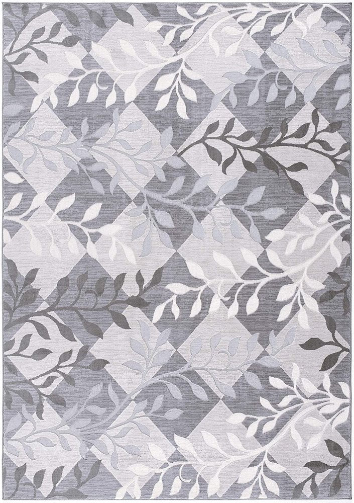 7' X 10' Gray Diamond And Vines Area Rug