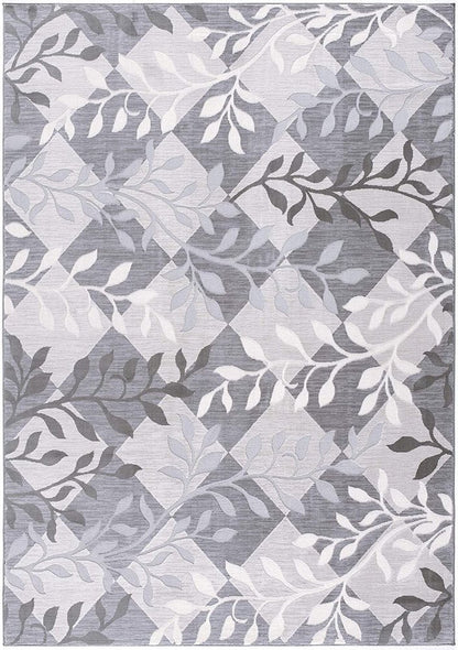 7' X 10' Gray Diamond And Vines Area Rug