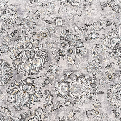 5' X 7' Gray And Ivory Floral Area Rug