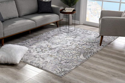6' X 9' Gray Damask Power Loom Area Rug
