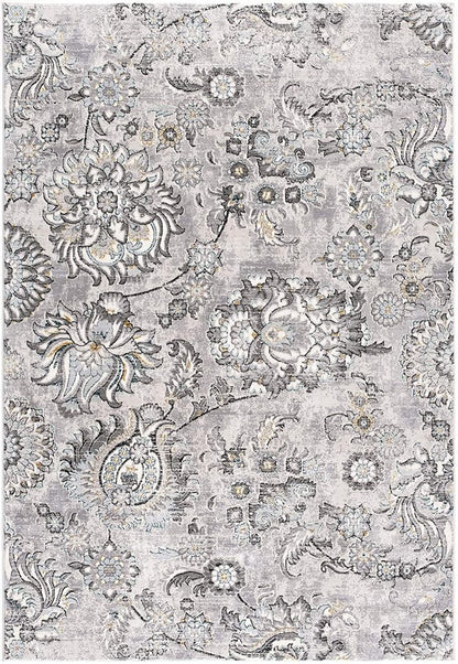6' X 9' Gray Damask Power Loom Area Rug