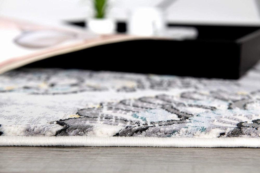 6' X 9' Gray Damask Power Loom Area Rug