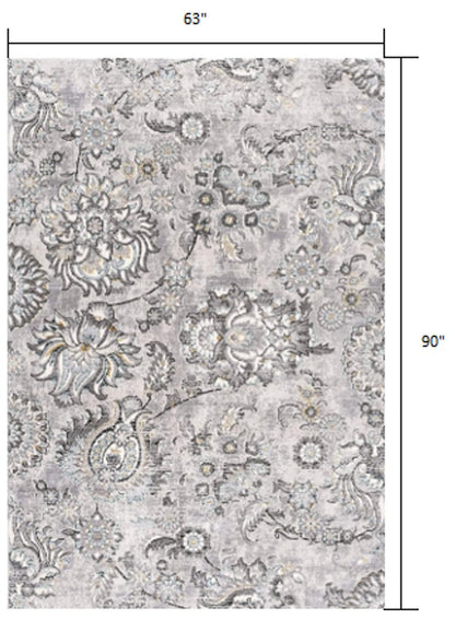 6' X 9' Gray Damask Power Loom Area Rug