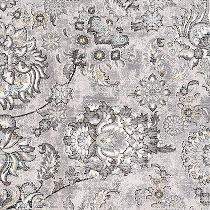 6' X 9' Gray Damask Power Loom Area Rug