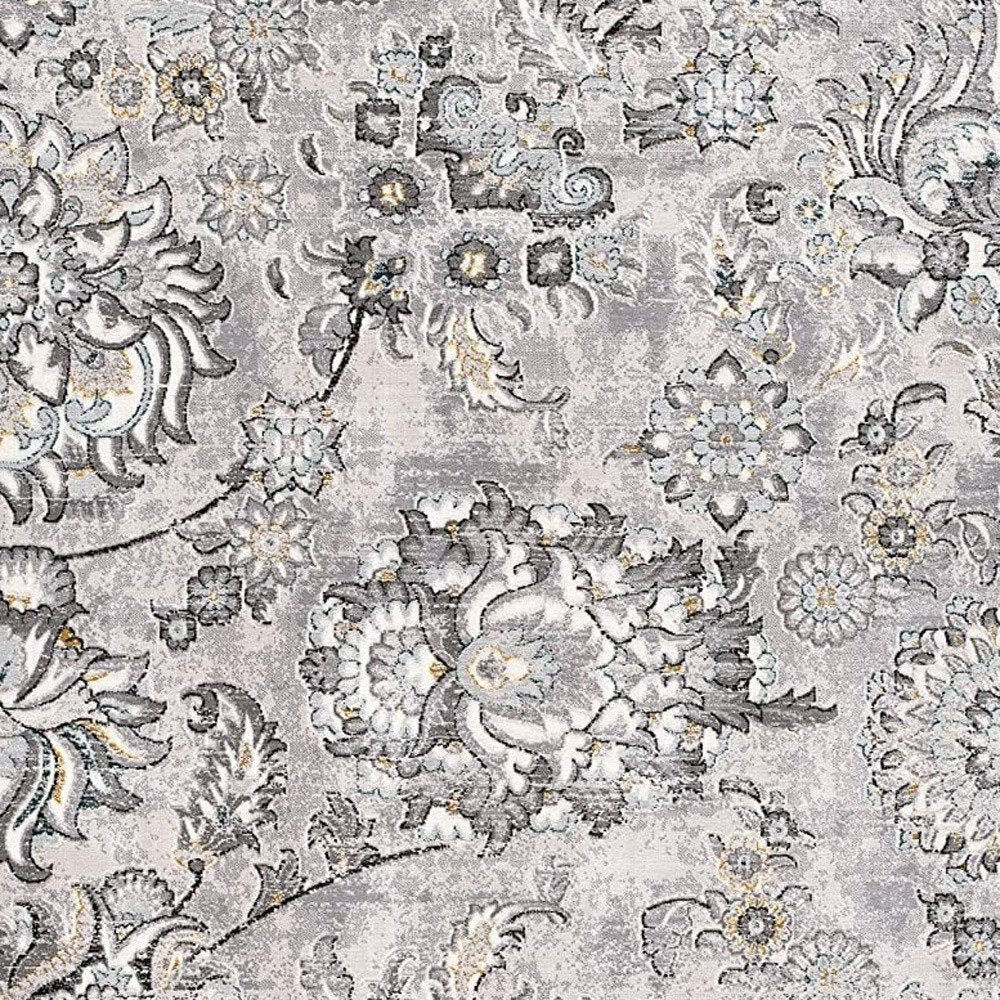5' X 7' Gray And Ivory Floral Area Rug
