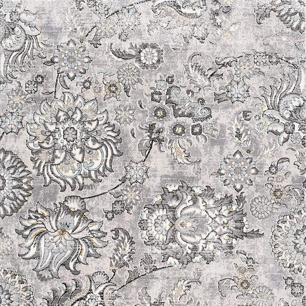 6' X 9' Gray Damask Power Loom Area Rug