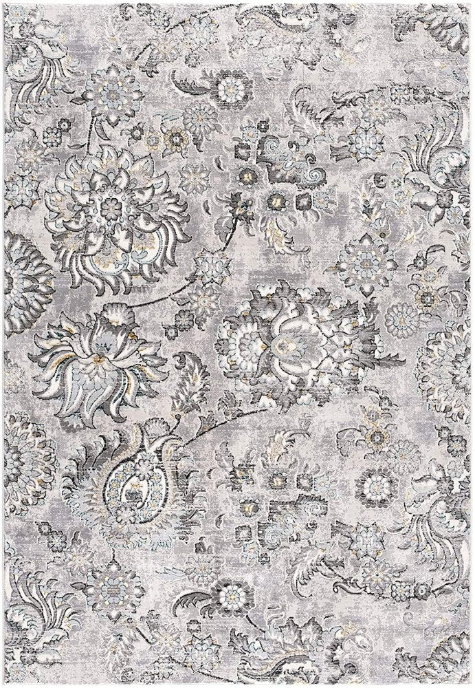 6' X 9' Gray Damask Power Loom Area Rug