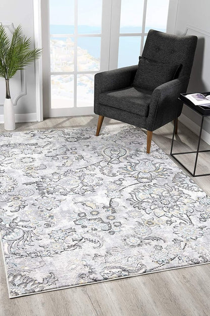 6' X 9' Gray Damask Power Loom Area Rug