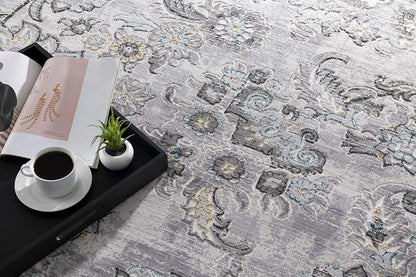 6' X 9' Gray Damask Power Loom Area Rug