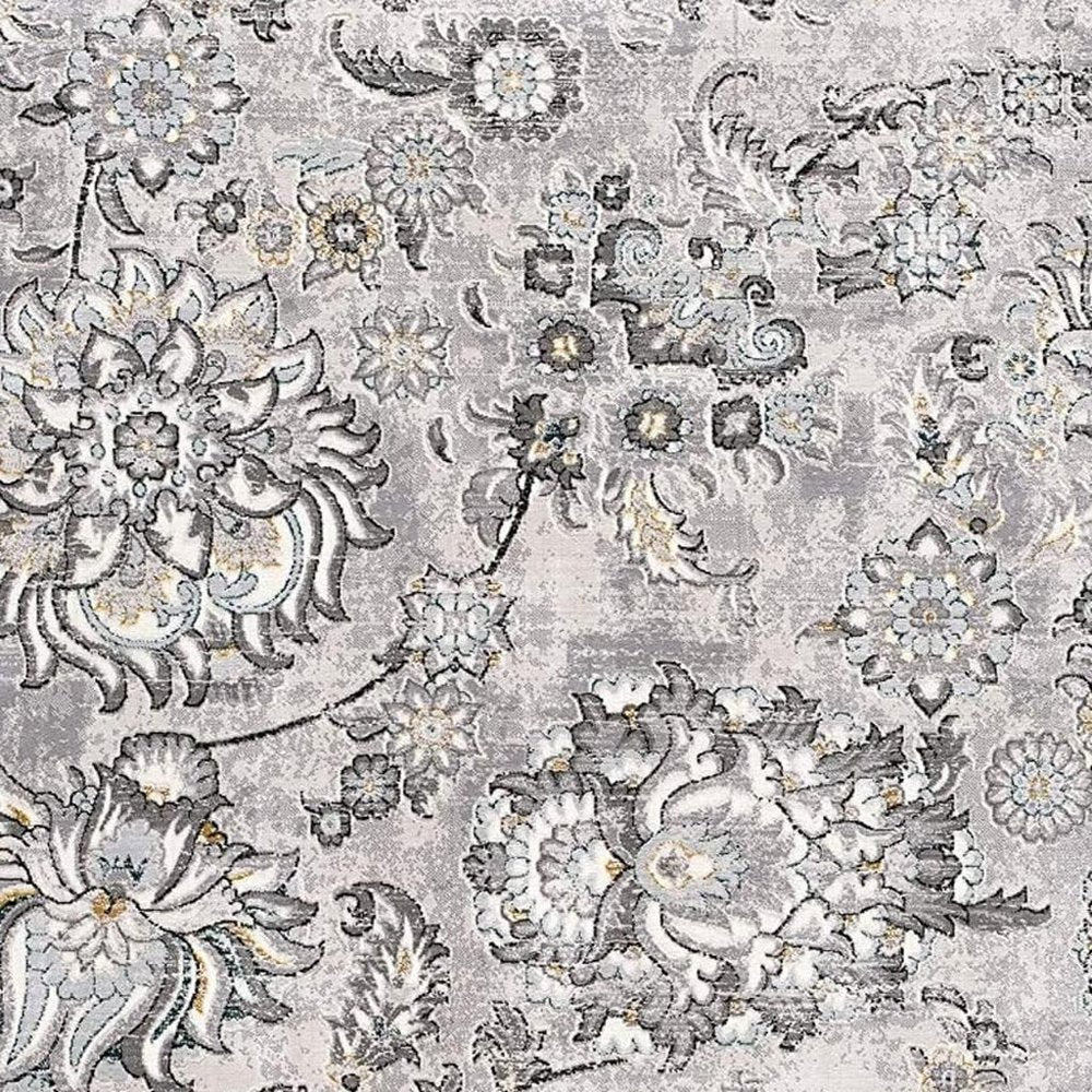 6' X 9' Gray Damask Power Loom Area Rug