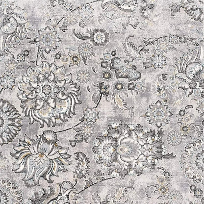 5' X 7' Gray And Ivory Floral Area Rug