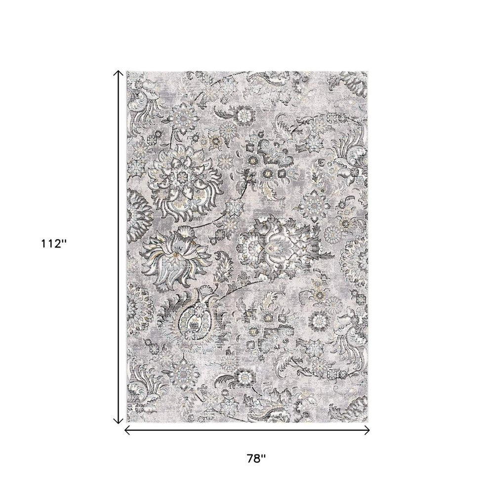 5' X 7' Gray And Ivory Floral Area Rug