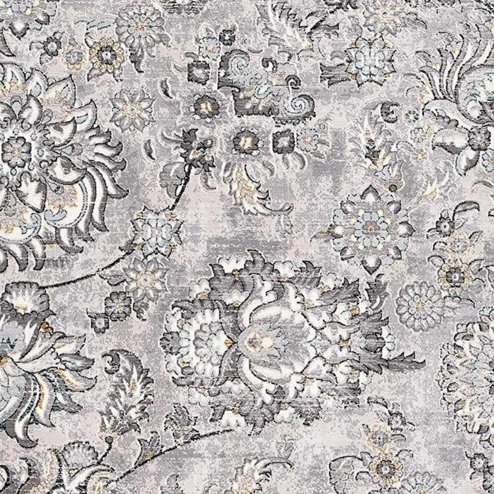 6' X 9' Gray Damask Power Loom Area Rug