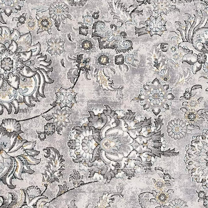 5' X 7' Gray And Ivory Floral Area Rug