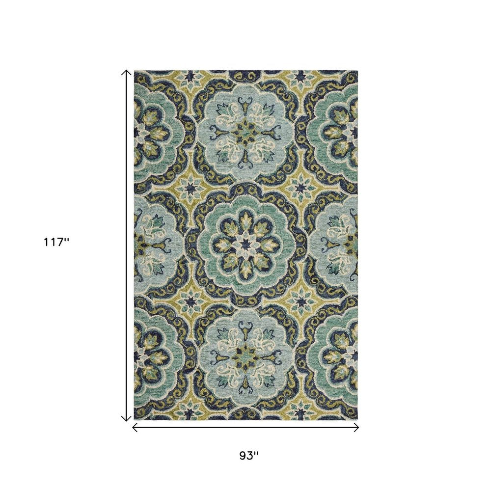 8' X 10' Green Wool Geometric Hand Tufted Area Rug