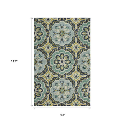 8' X 10' Green Wool Geometric Hand Tufted Area Rug