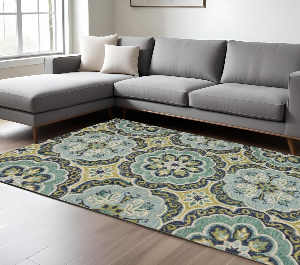 8' X 10' Green Wool Geometric Hand Tufted Area Rug