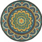 4' Blue and Orange Round Wool Floral Medallion Hand Tufted Area Rug