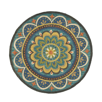 6' Blue Round Wool Geometric Hand Tufted Area Rug