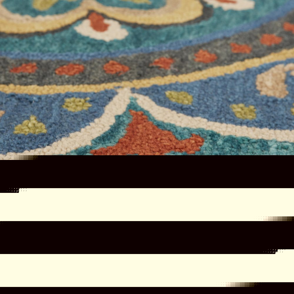 4' Blue and Orange Round Wool Floral Medallion Hand Tufted Area Rug