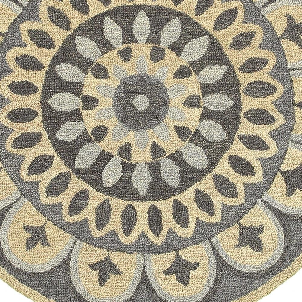 6' Gray Round Wool Geometric Hand Tufted Area Rug