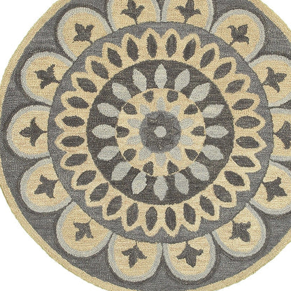 4' Round Gray Floral Bloom Area Rug