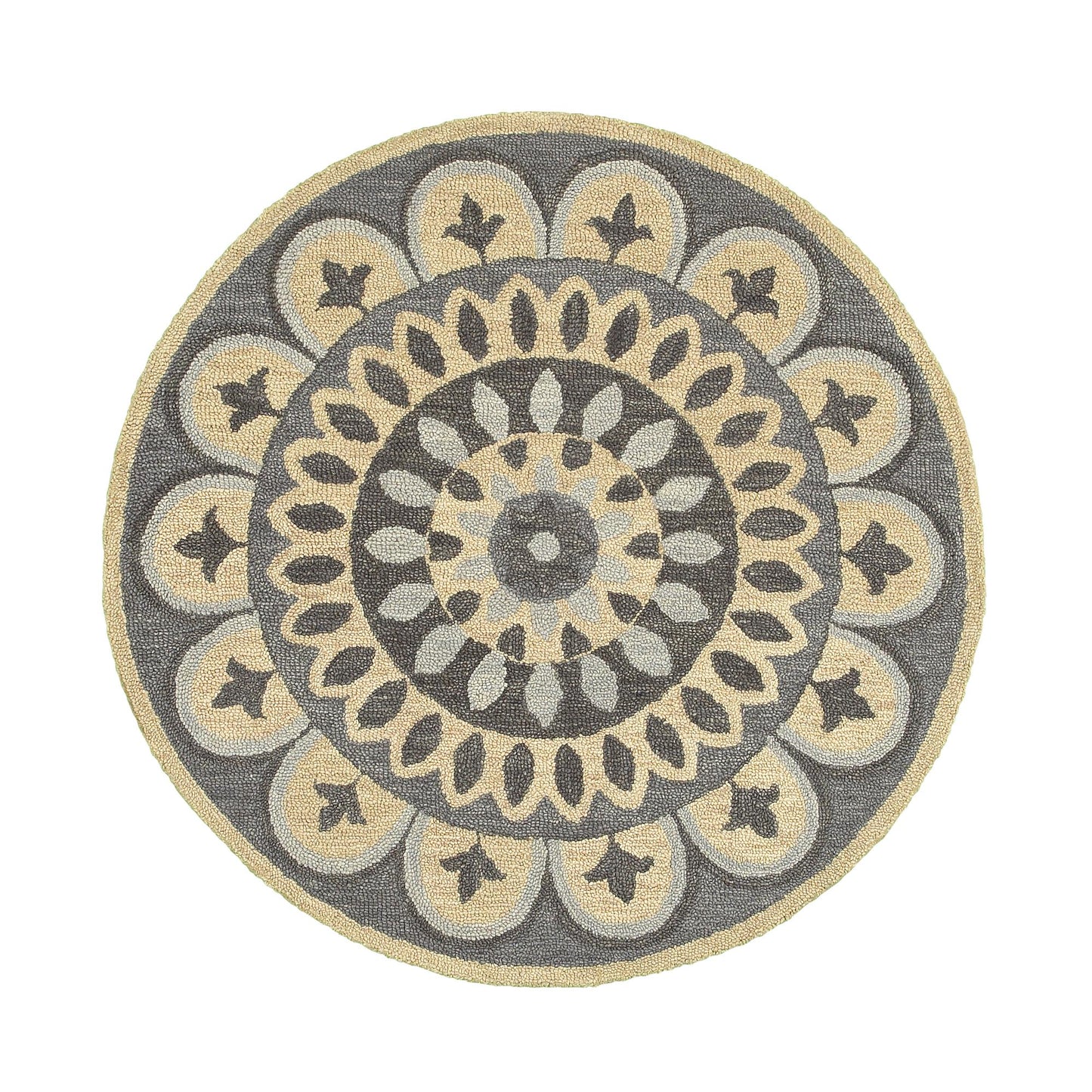 4' Round Gray Floral Bloom Area Rug