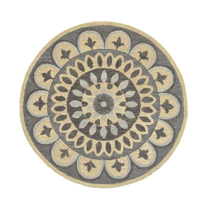 4' Round Gray Floral Bloom Area Rug