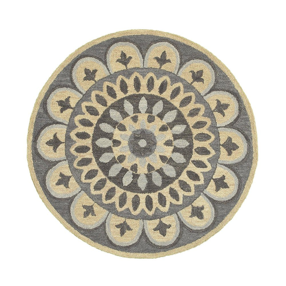 4' Round Gray Floral Bloom Area Rug