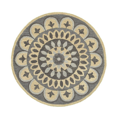 4' Round Gray Floral Bloom Area Rug