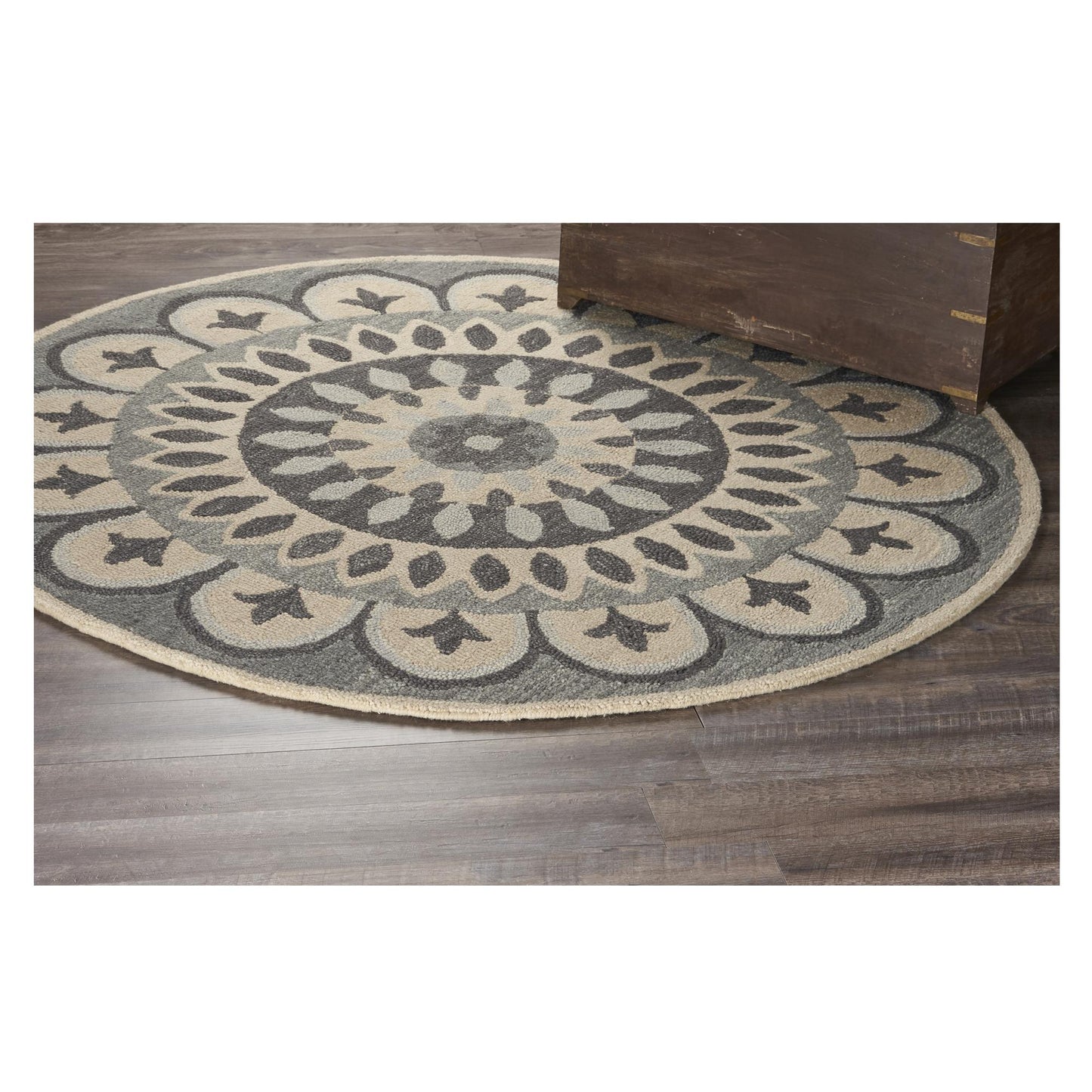 4' Round Gray Floral Bloom Area Rug