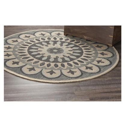 4' Round Gray Floral Bloom Area Rug