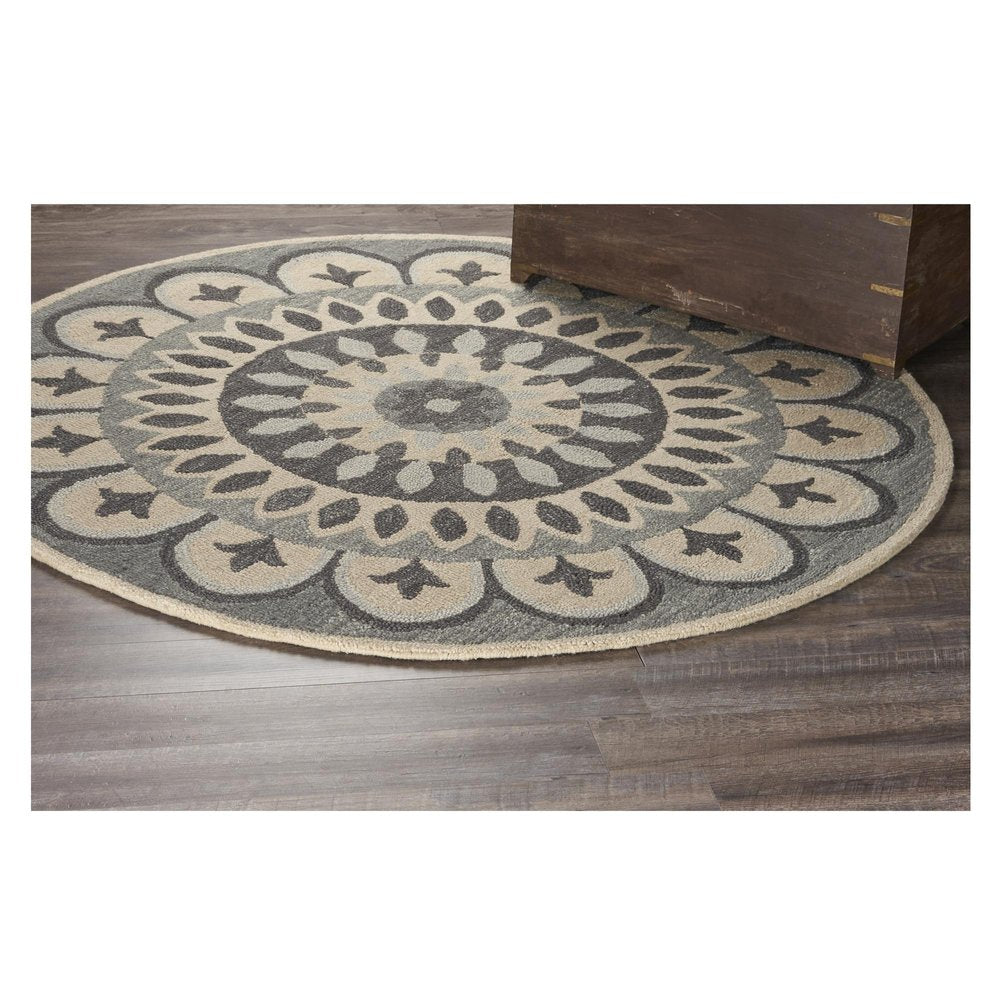 4' Round Gray Floral Bloom Area Rug