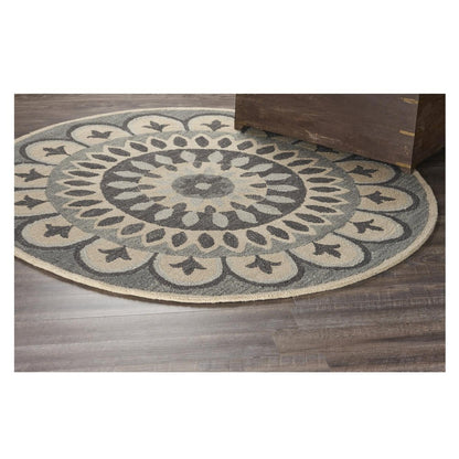 4' Round Gray Floral Bloom Area Rug